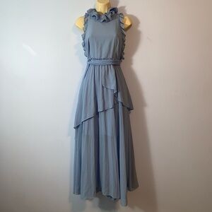 La maison talulah Jodi high neck ruffle pleated tiered midi dress periwinkle M